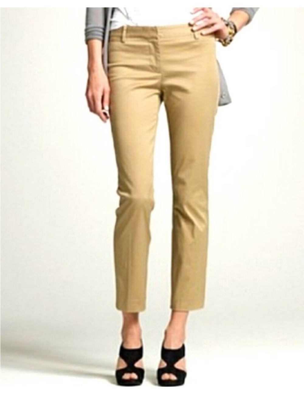 J. Crew Cafe Capri Cropped Ankle Pants in Khaki great condition size 14